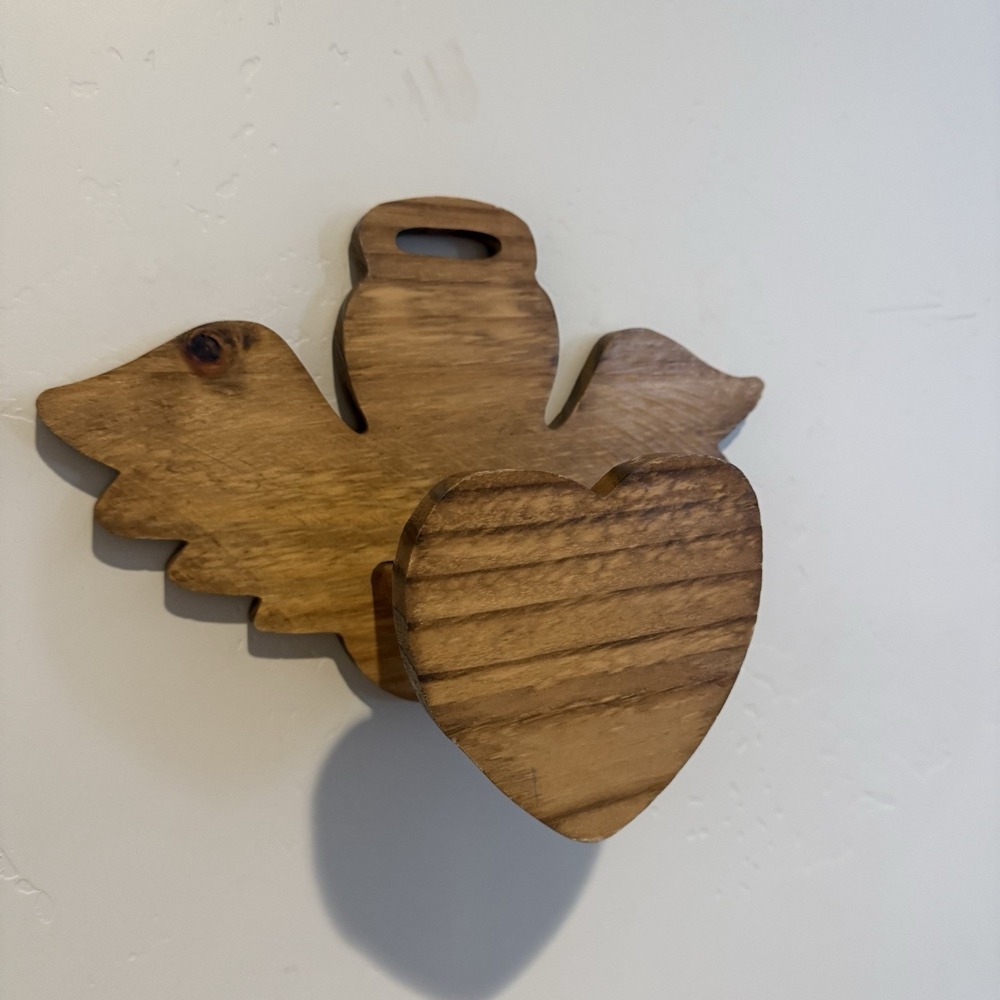 Vintage Oak Wooden Heart And Angel Wall‎ Mounted Cottagecore Quilt Holder